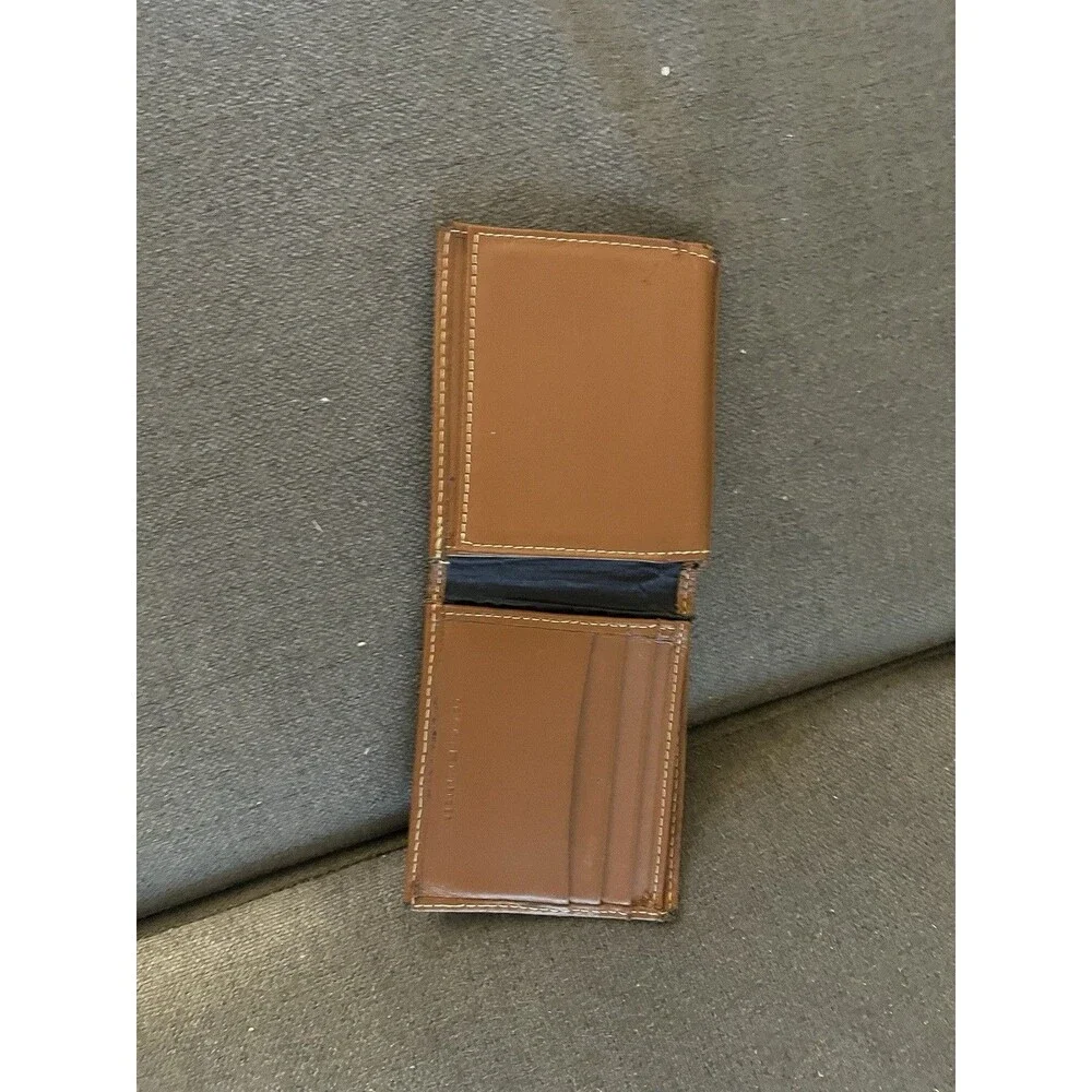 tommy hilfiger wallet mens Brown faux leather bifold
